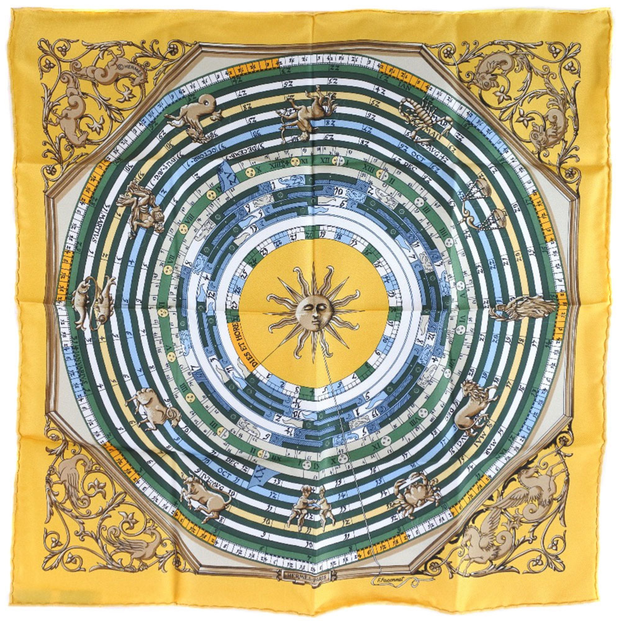 HERMES Carre 42 handkerchief silk yellow women's scarf