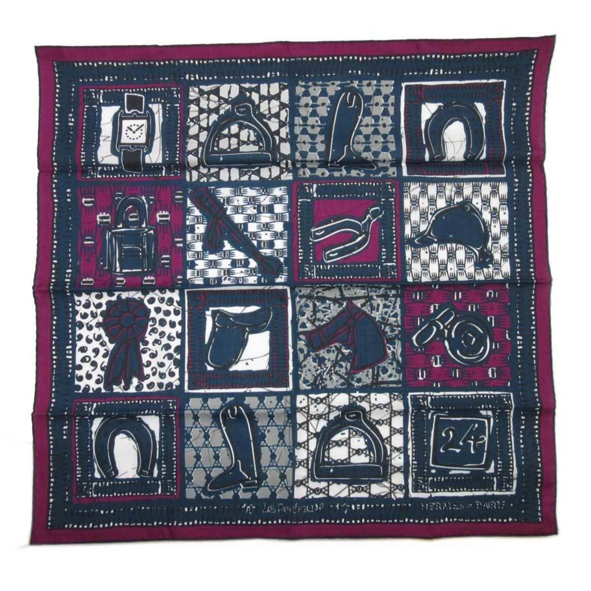 Hermes HERMES scarf navy purple black white 100% women's h21541