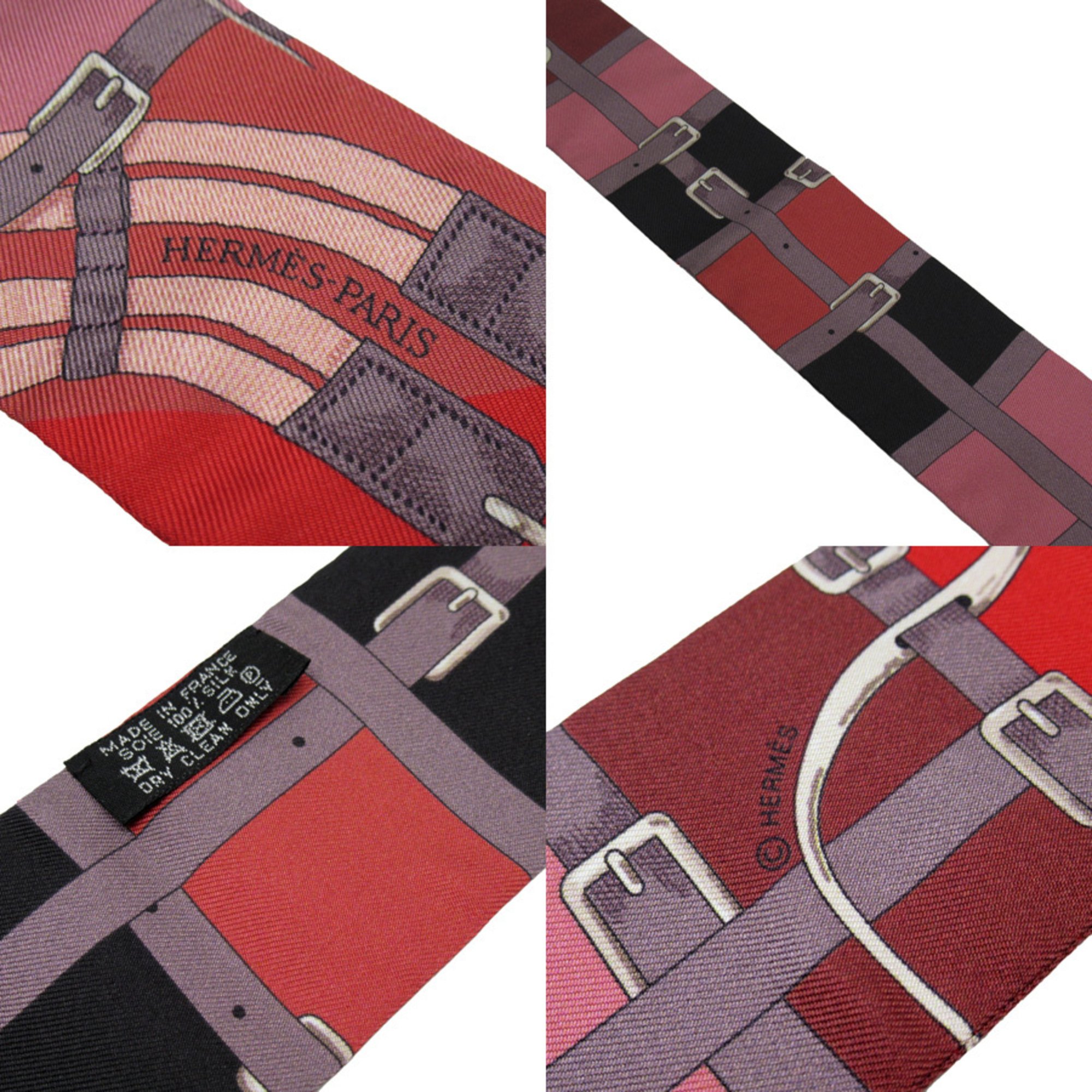 Hermes HERMES Twilly Ribbon Scarf Red Black Pink Brown Ladies h21964