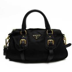 Prada handbag shoulder bag triangle logo NERO gold nylon leather ladies 