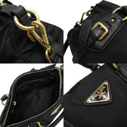 Prada handbag shoulder bag triangle logo NERO gold nylon leather ladies 