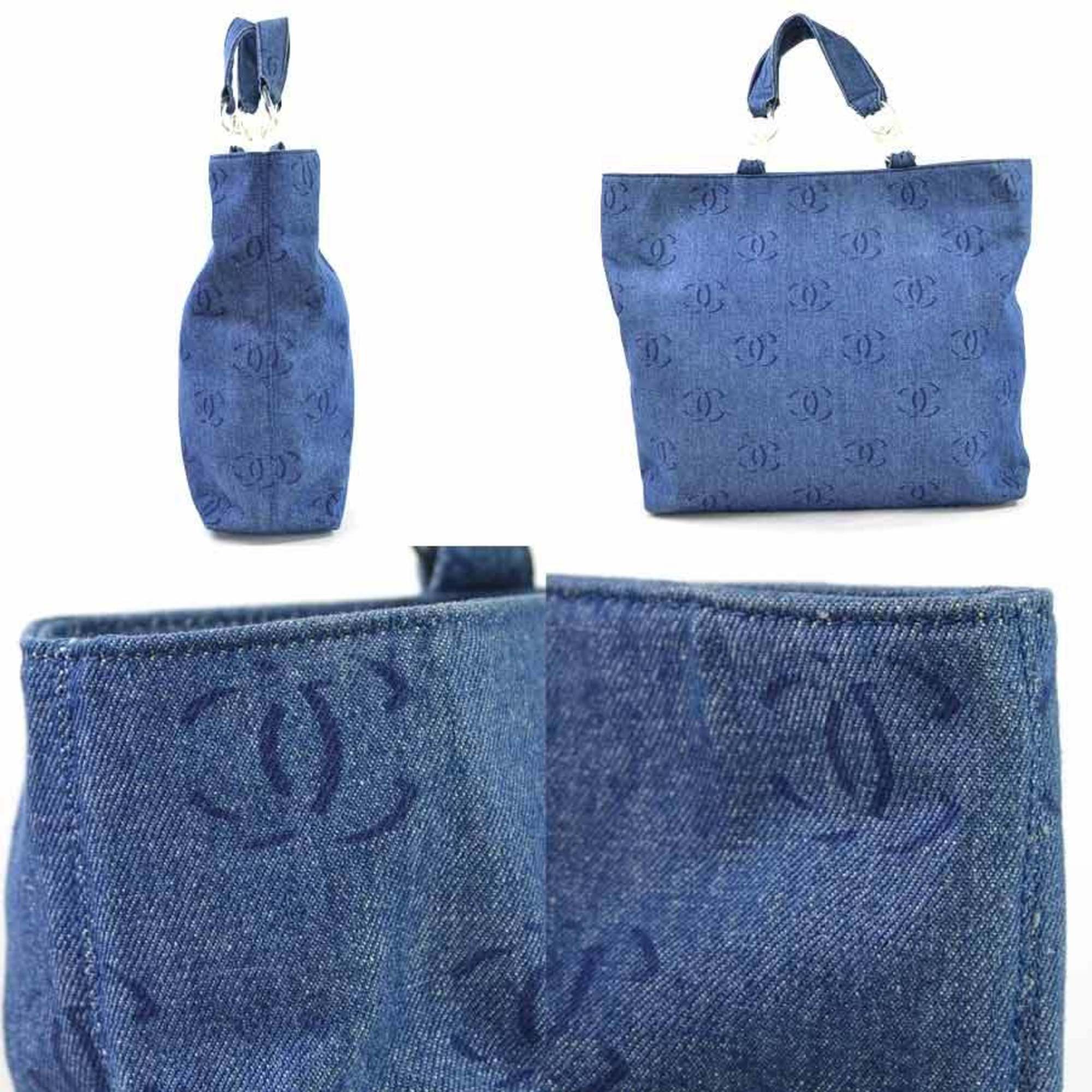 Chanel Handbag Tote Bag Vichy Line Denim Blue CHANEL Ladies i0346