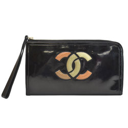 Chanel CHANEL Bag Coco Mark Black Brown Patent Leather Clutch Second Ladies r7689