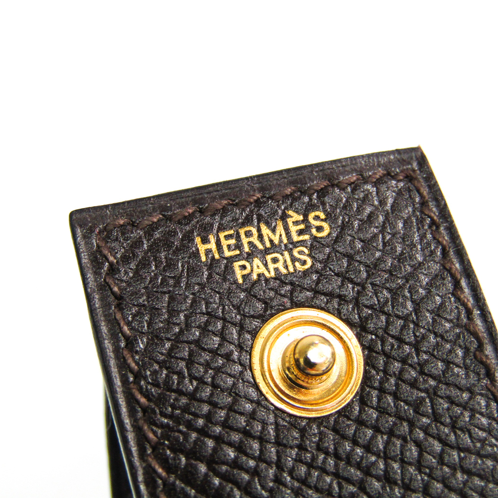HERMES Chewing Gum Lipstick Holder Case Brown Leather Auth
