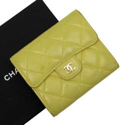 Chanel CHANEL Tri-Fold Wallet Matrasse Coco Mark Yellow Gold Leather Ladies h23059