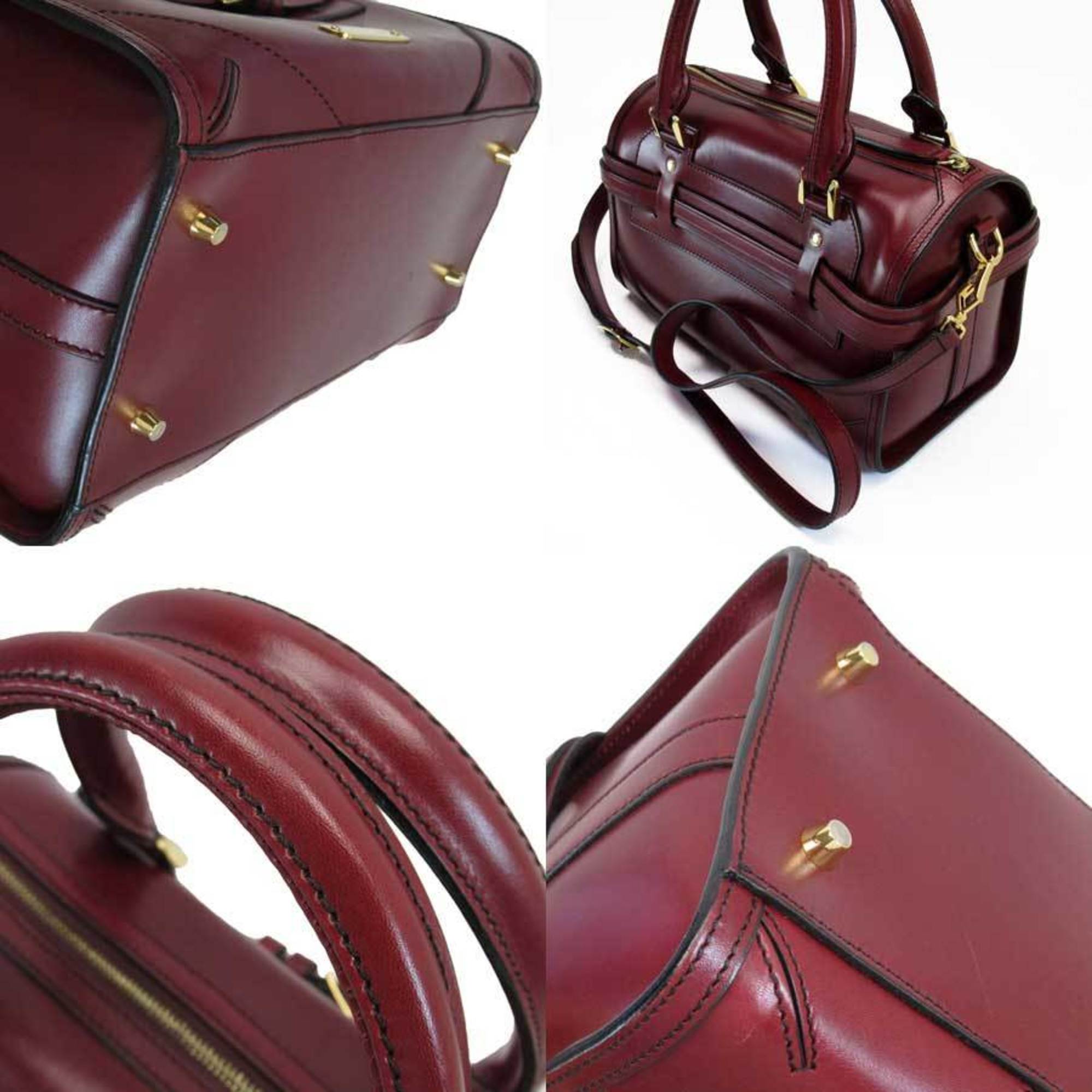 Burberry BURBERRY Handbag Shoulder Bag Bordeaux Gold Leather Ladies h22462