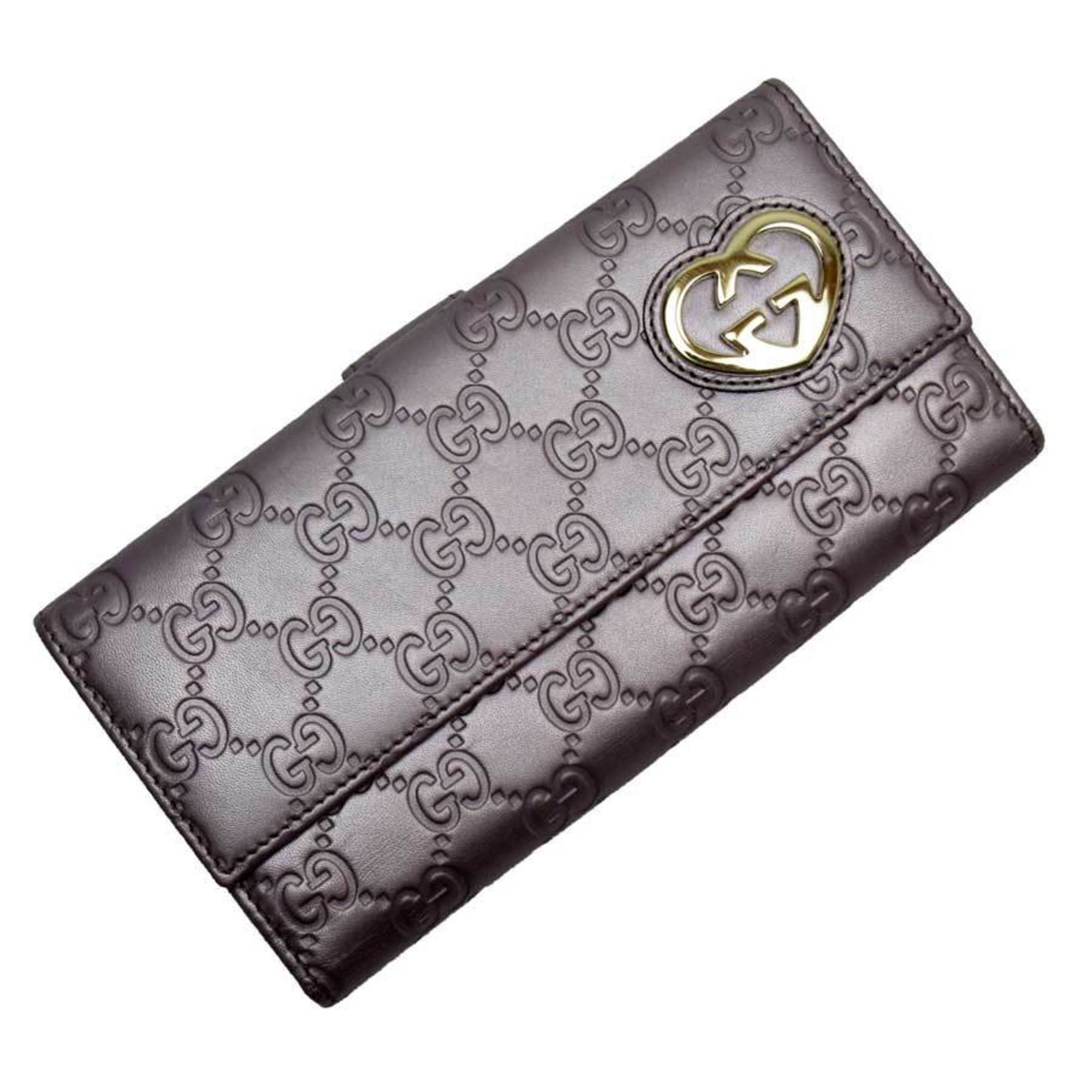 Gucci GUCCI W Hook Bifold Wallet Shima Metalc Purple Gold Leather Ladies h23284