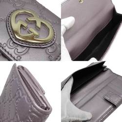 Gucci GUCCI W Hook Bifold Wallet Shima Metalc Purple Gold Leather Ladies h23284