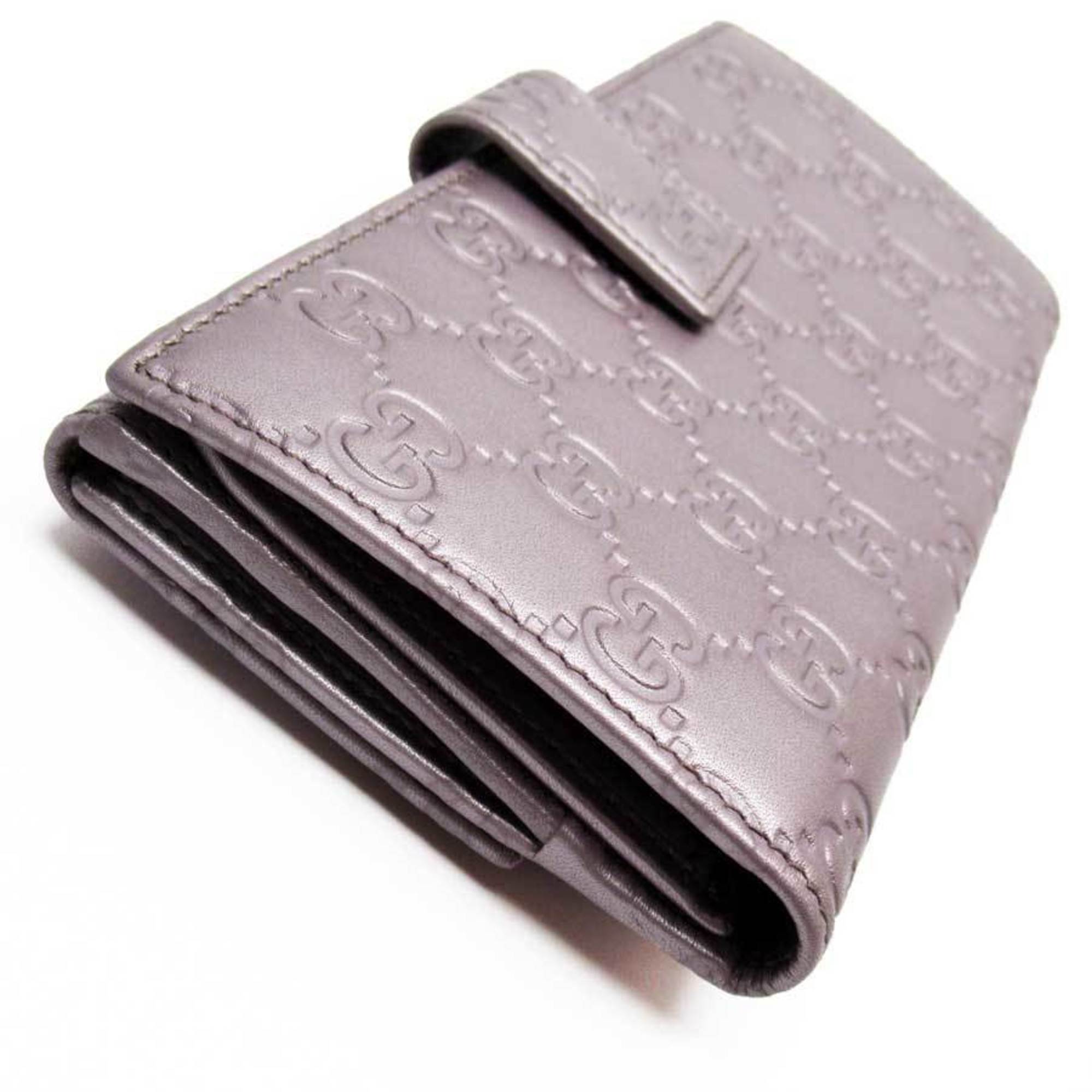 Gucci GUCCI W Hook Bifold Wallet Shima Metalc Purple Gold Leather Ladies h23284