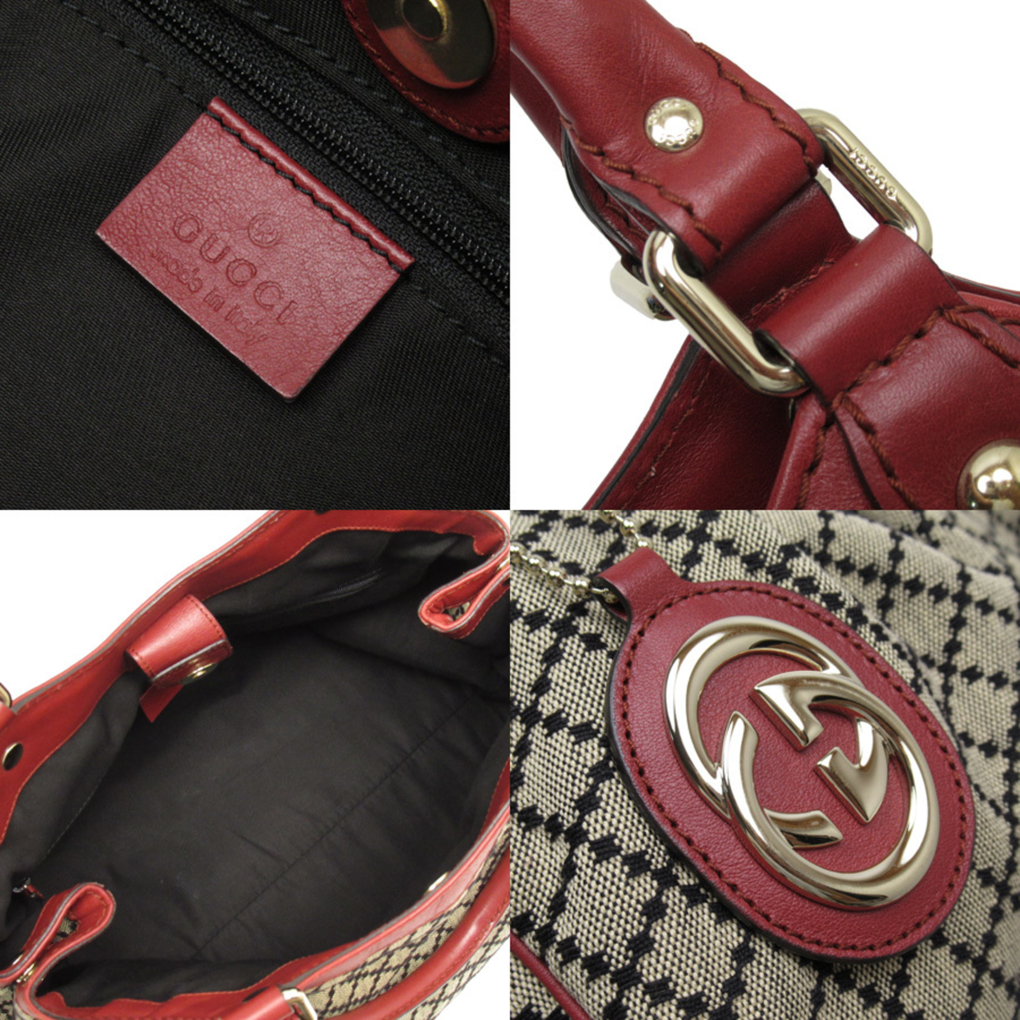 Gucci GUCCI Handbag Diamante Beige Black Red Gold Canvas Leather Ladies h23332