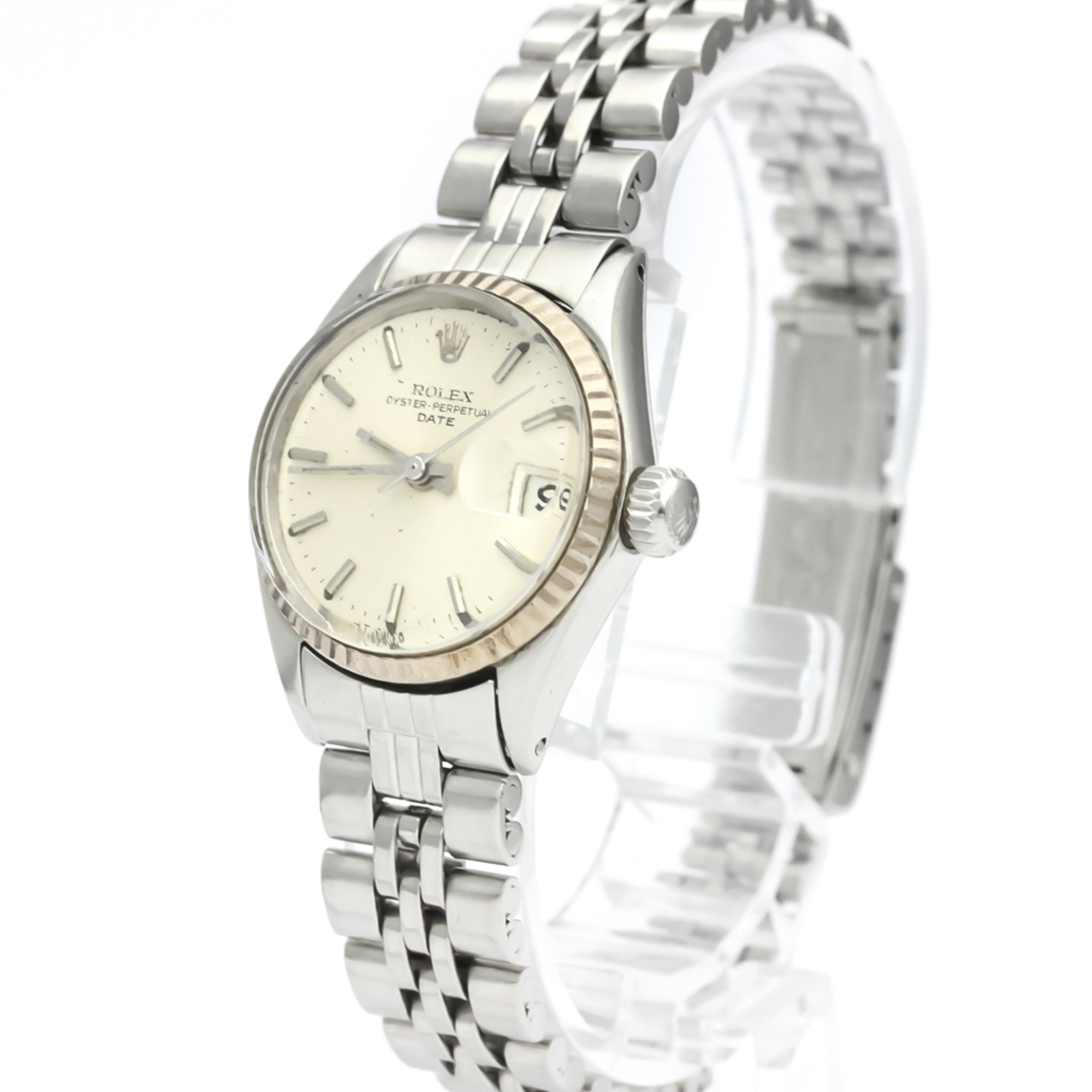 ROLEX Oyster Perpetual Date 6517 White Gold Steel Ladies Watch