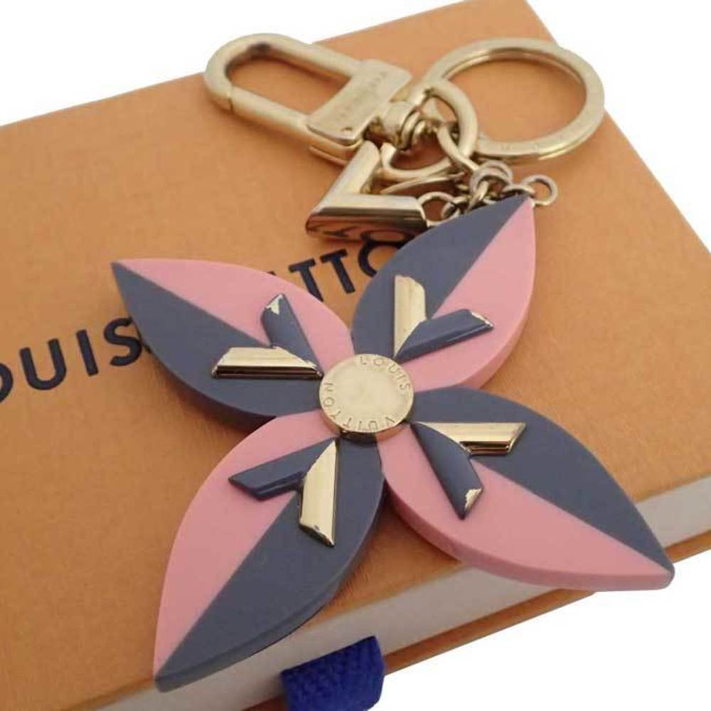 Louis Vuitton Key Ring Flower V GM Gray Pink Gold Plastic Bag Charm Ladies  M67385 e39903