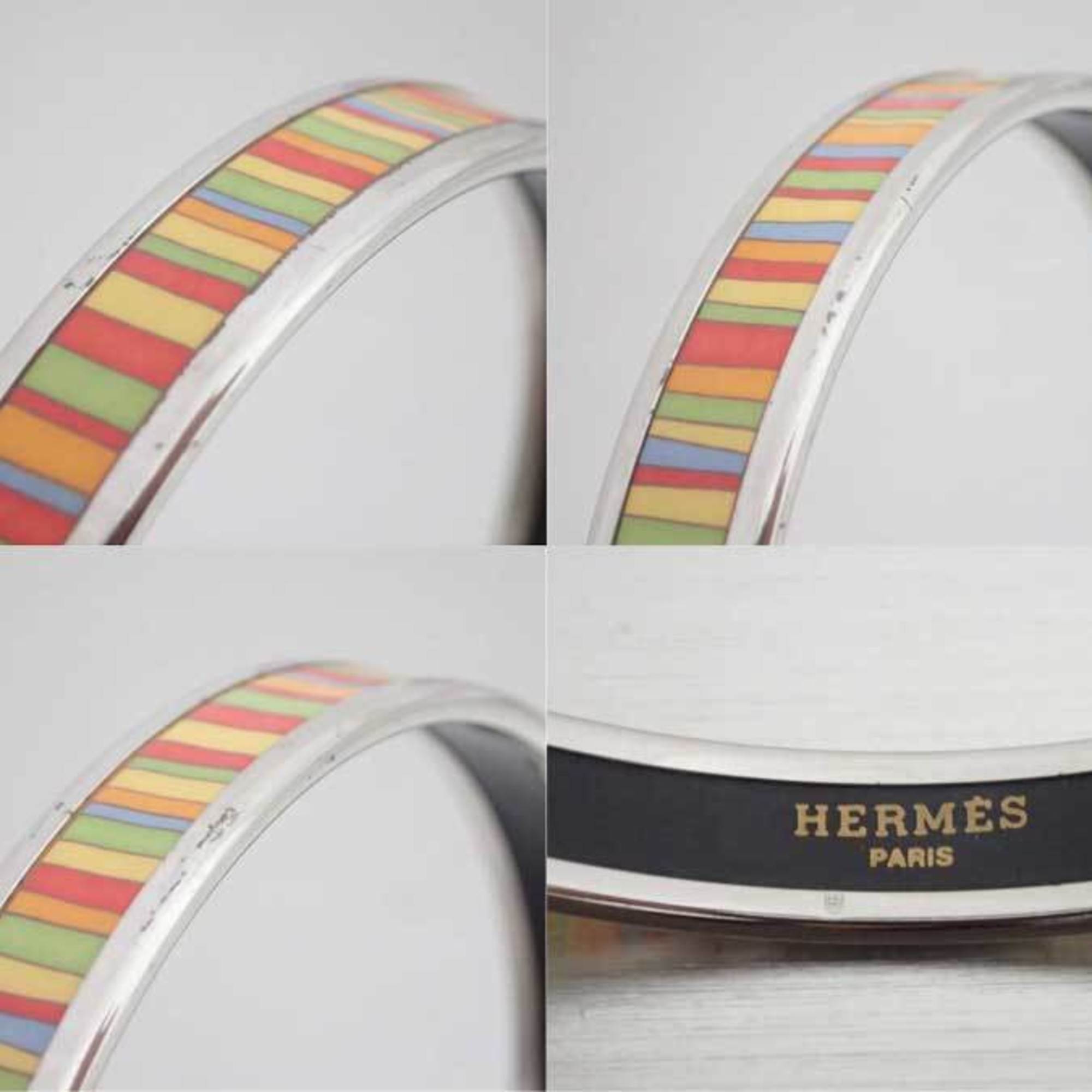 HERMES Bangle Emailil Silver Multicolor Enamel Bracelet Ladies e41520