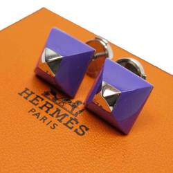 Hermes HERMES earrings Medall purple silver plastic ladies a1765