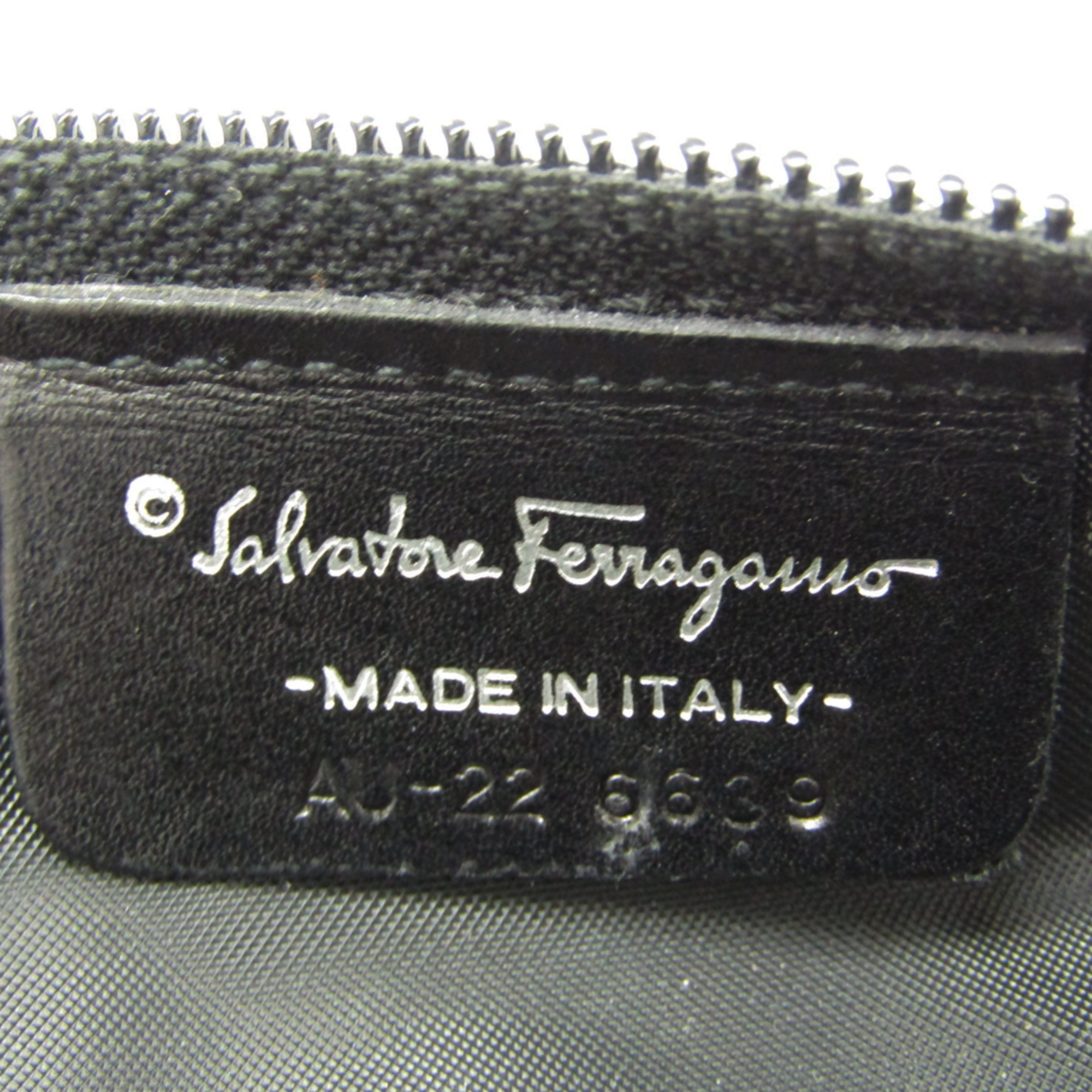 Salvatore Ferragamo Cosmetic Pouch Makeup Pouch AU-22 6639 Women's Leather,Nylon Canvas Pouch Black