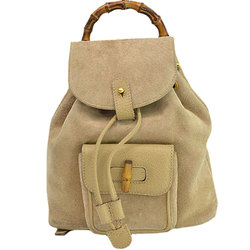 Gucci GUCCI Bag Bamboo Beige Brown Gold Suede Leather Rucksack Backpack Ladies 51891d