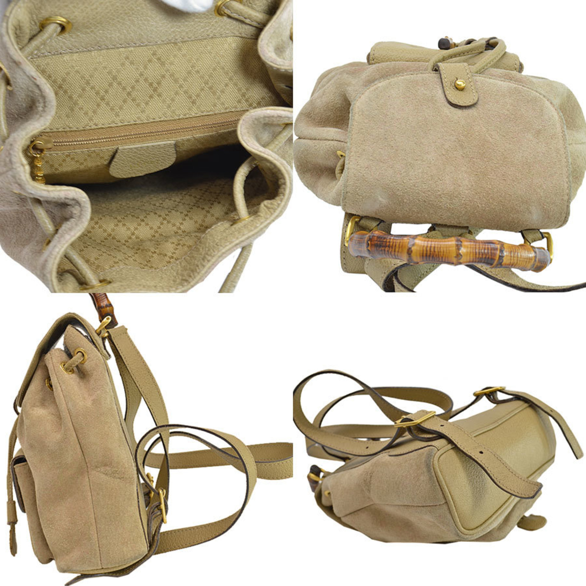 Gucci GUCCI Bag Bamboo Beige Brown Gold Suede Leather Rucksack Backpack Ladies 51891d