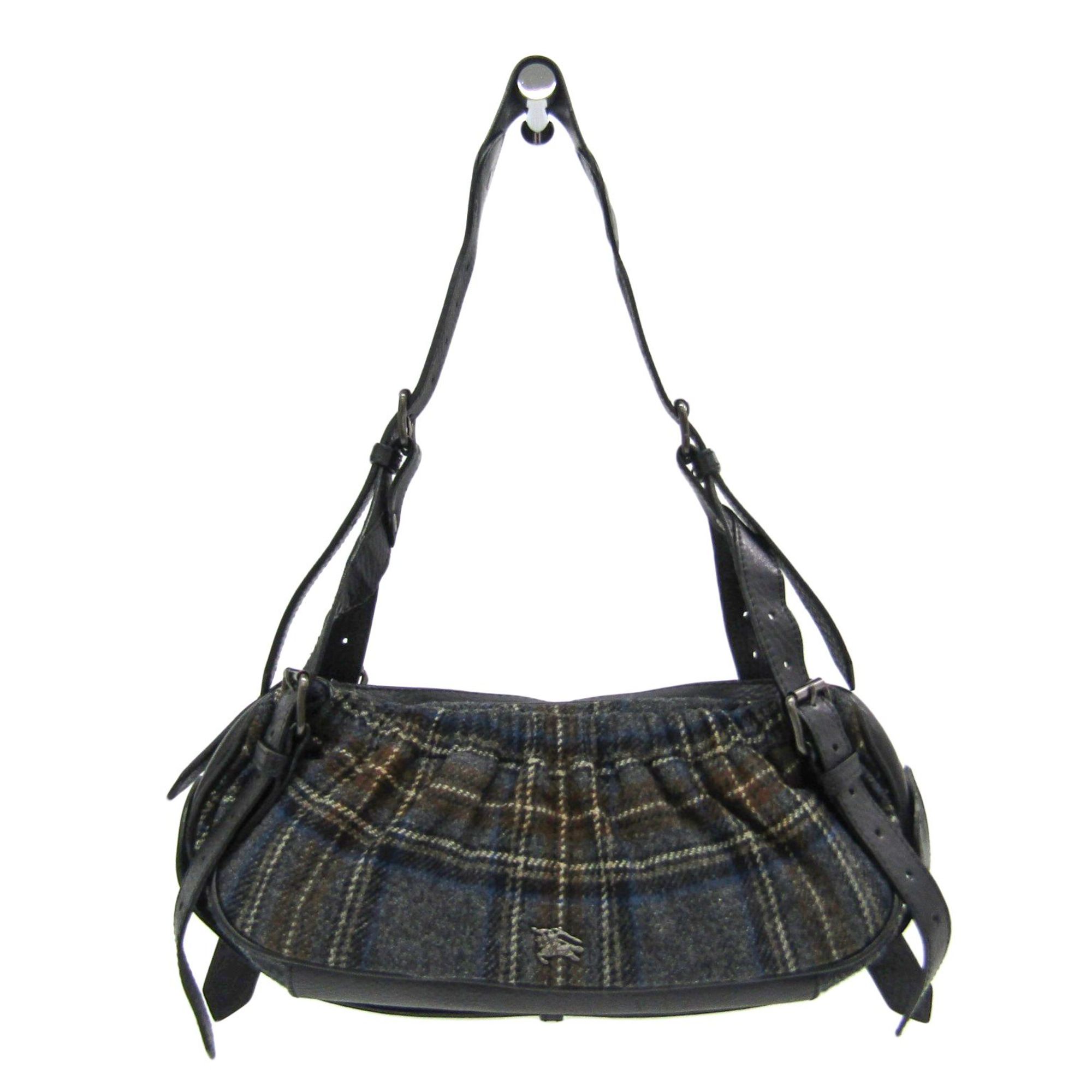 Burberry Shoulder Bag Wool/Leather Black/Brown/Blue