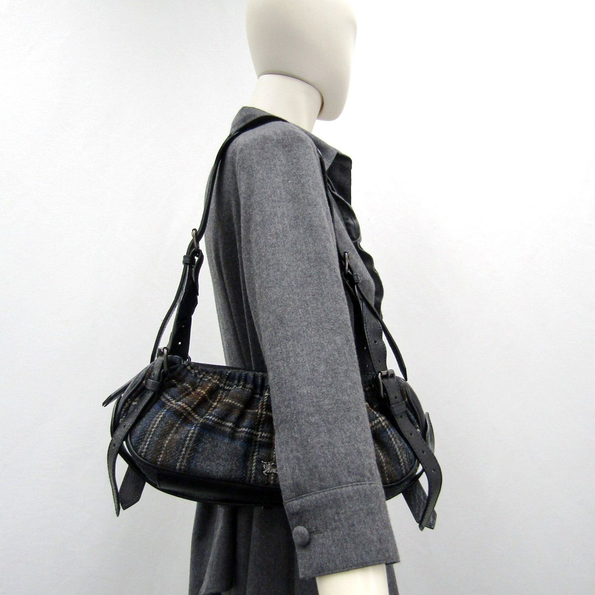 Burberry Shoulder Bag Wool/Leather Black/Brown/Blue