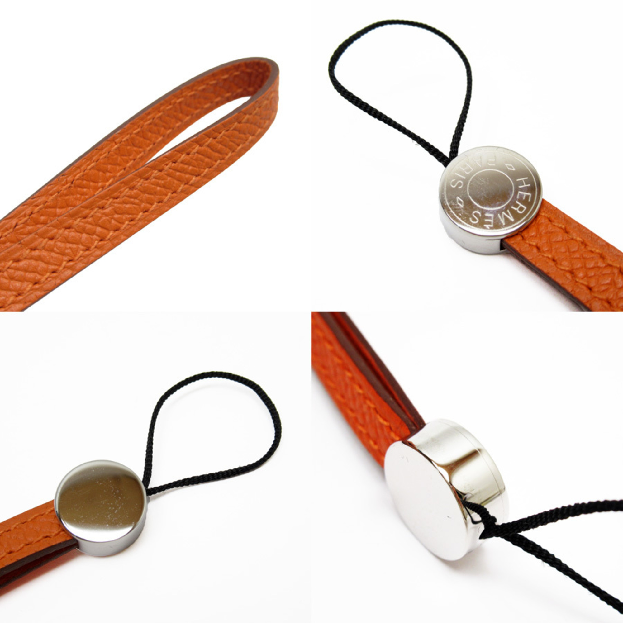 Hermes HERMES Strap Orange Silver Leather Ladies Men 3130b