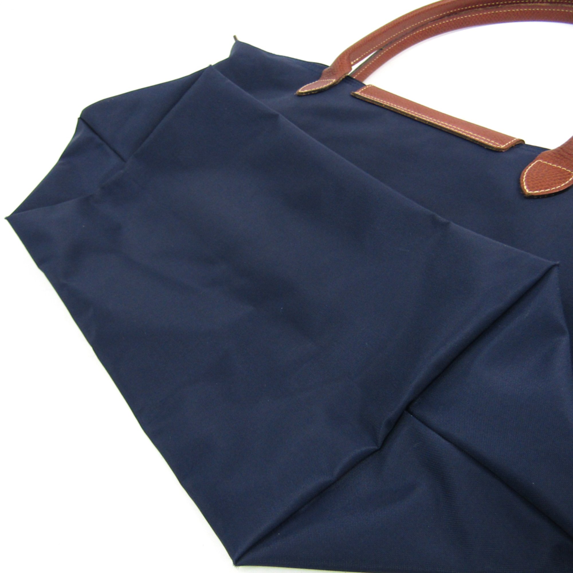 Longchamp Le Pliage L Shopping 1899 089 556 Leather,Nylon Tote Bag Brown,Navy