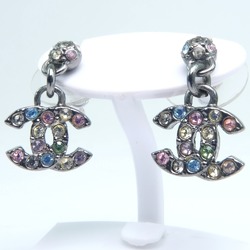 CHANEL Coco Mark Rhinestone Silver 05A Engraved Ladies Earrings