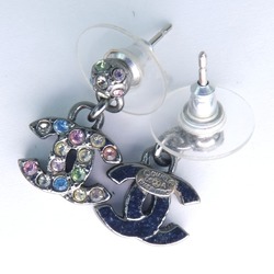 CHANEL Coco Mark Rhinestone Silver 05A Engraved Ladies Earrings