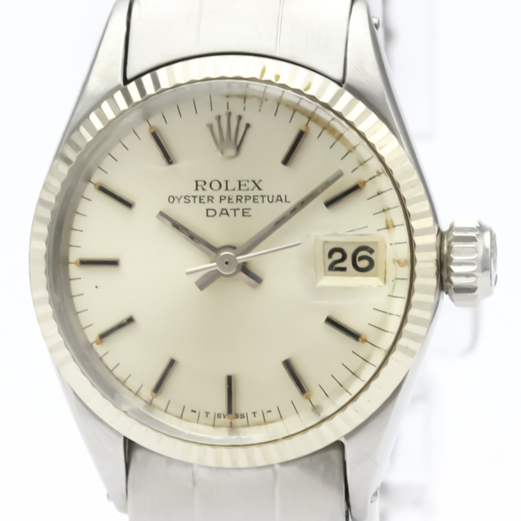 ROLEX Oyster Perpetual Date 6517 White Gold Steel Ladies Watch