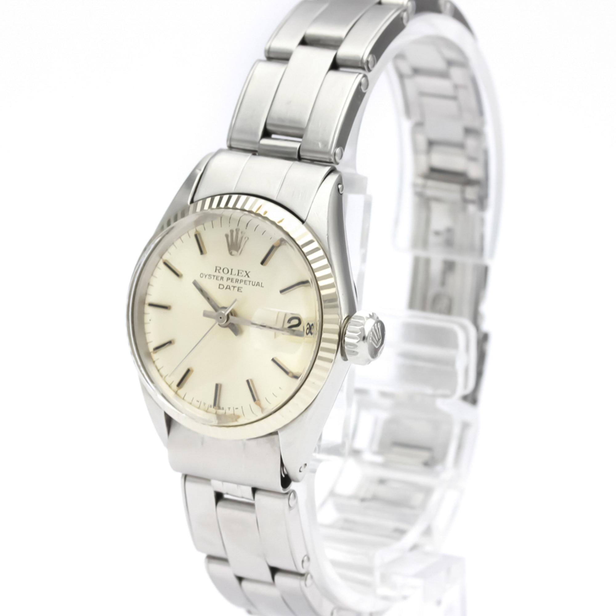 ROLEX Oyster Perpetual Date 6517 White Gold Steel Ladies Watch