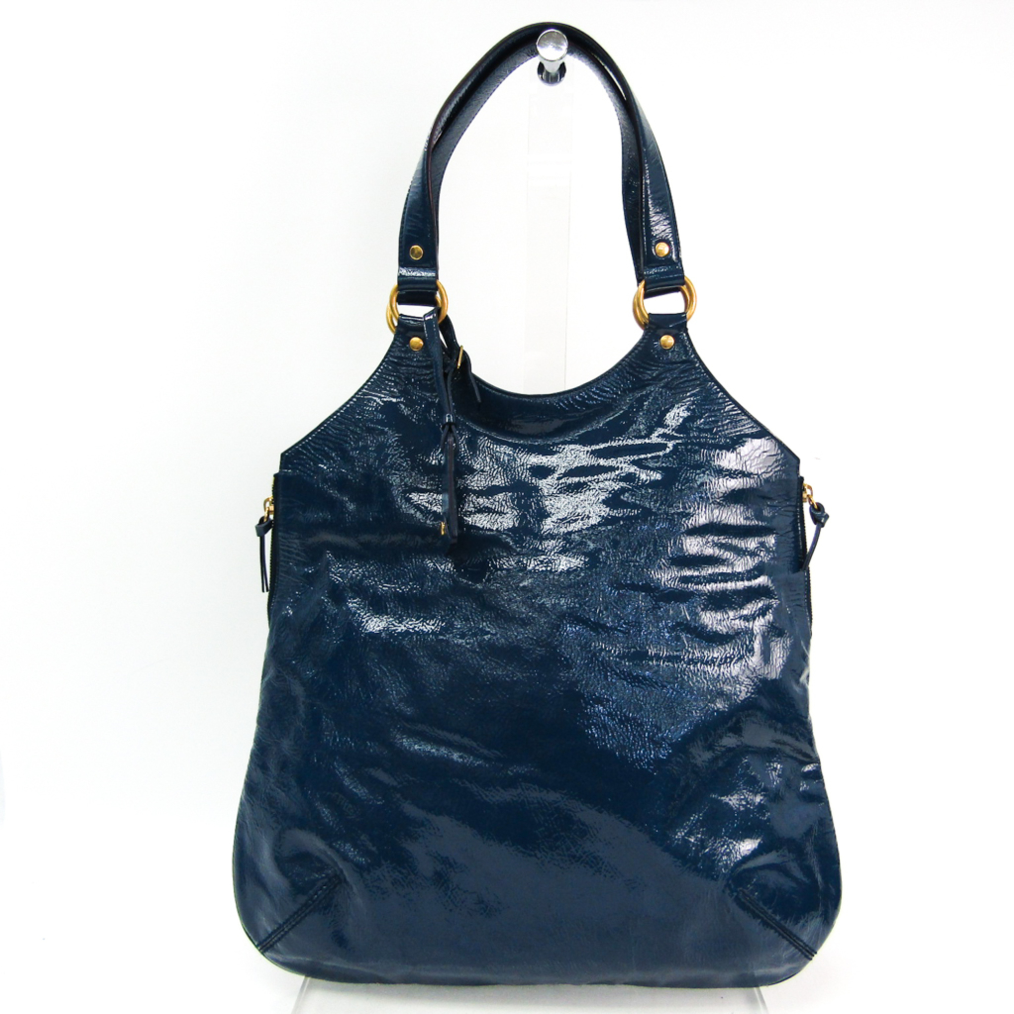 Yves Saint Laurent Rive Gauche Metropolis 177737 Women's Patent Leather Handbag Dark Blue