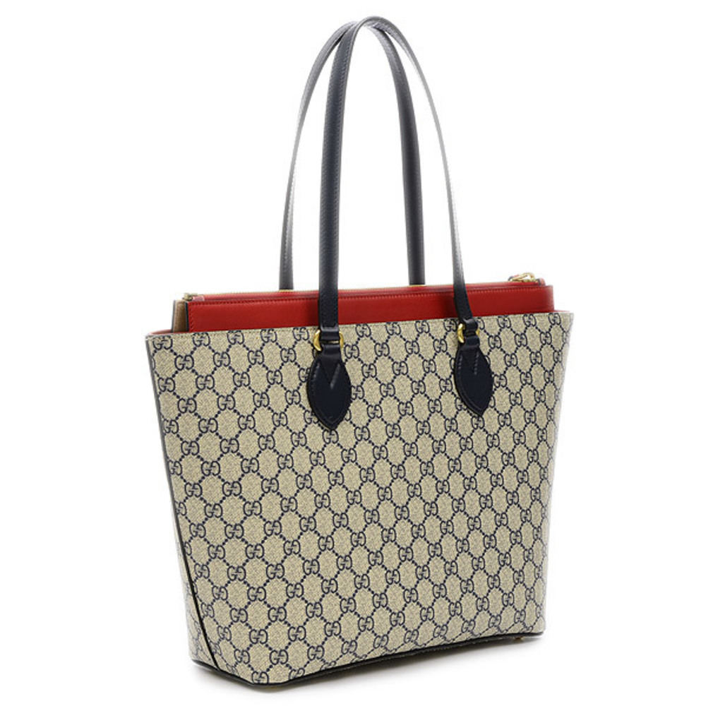 Gucci GG Supreme Tote Bag PVC Leather Navy Red 415721