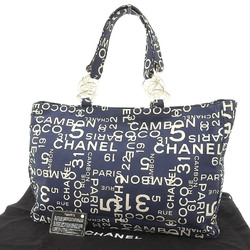 CHANEL Vichy line Pouch with plastic chain shoulder bag Canvas navy Off-white 7th series