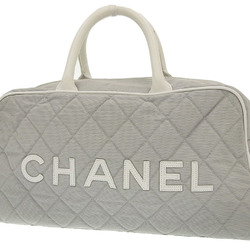 CHANEL Chanel Logo Coco Mark Matrasse Handbag Mini Boston Bag Canvas Leather Gray White