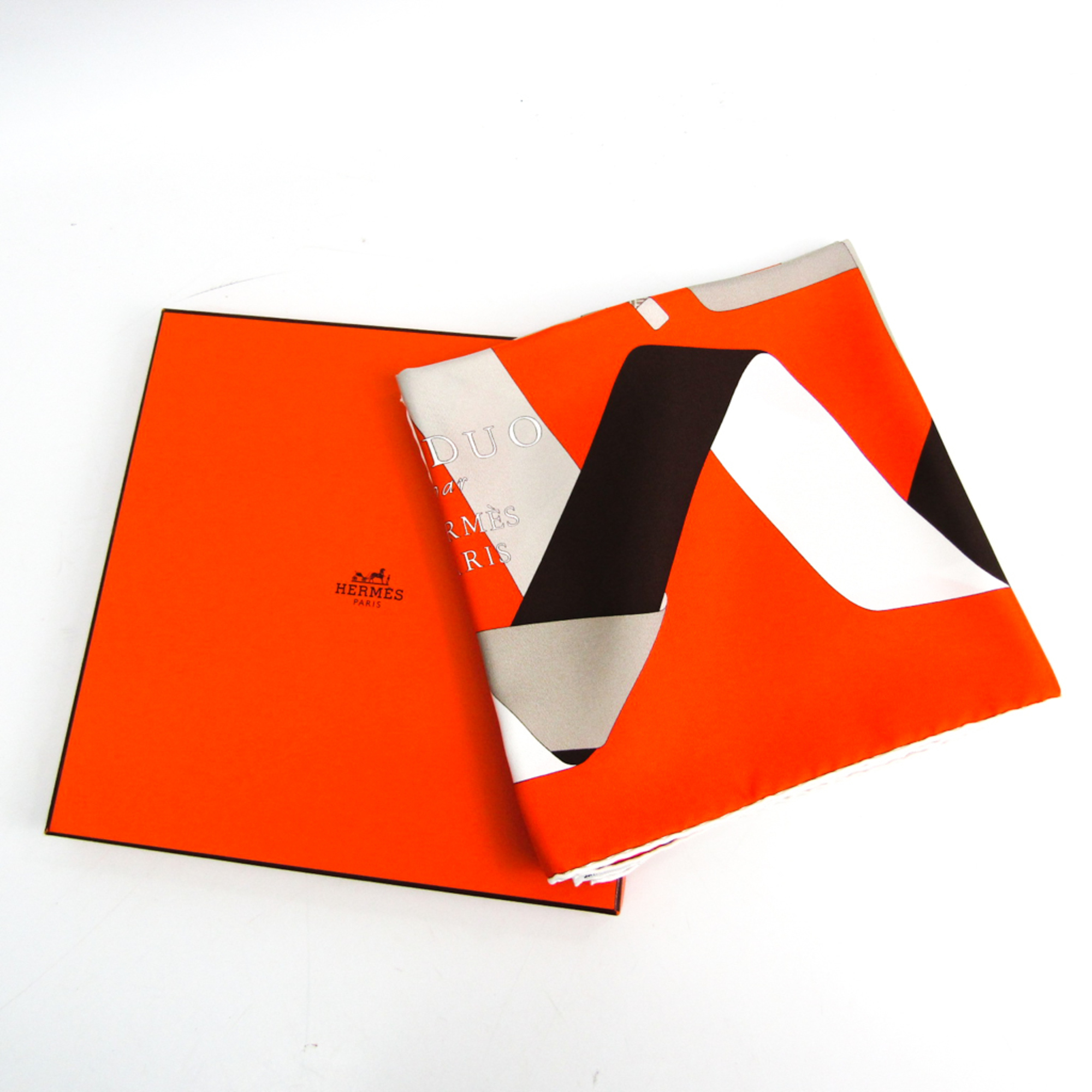 Hermes Carre 90 EN DUO Ribbon Pattern Women's Silk Scarf Multi-color,Orange