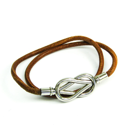 Hermes Atame Choker Leather,Metal Bracelet Brown,Silver