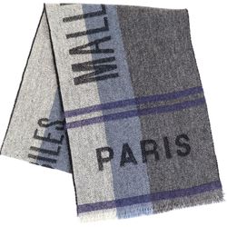 Louis Vuitton LOUIS VUITTON malles automobile wool x cashmere fringe scarf stall navy system Z4-8997