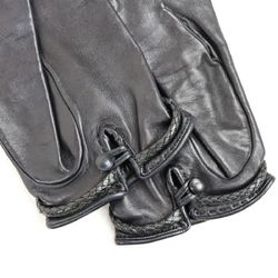 Hermes HERMES Lambskin Leather Gloves Jumbo Bracelet Ladies 7 Black Silver Z1-3916