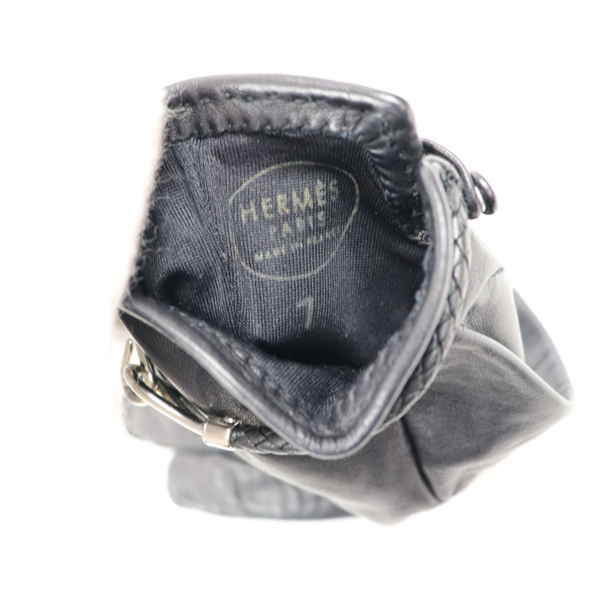 Hermes HERMES Lambskin Leather Gloves Jumbo Bracelet Ladies 7 Black Silver Z1-3916