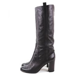 Chanel CHANEL side zip leather long boots ladies 38.5C black R3-7485