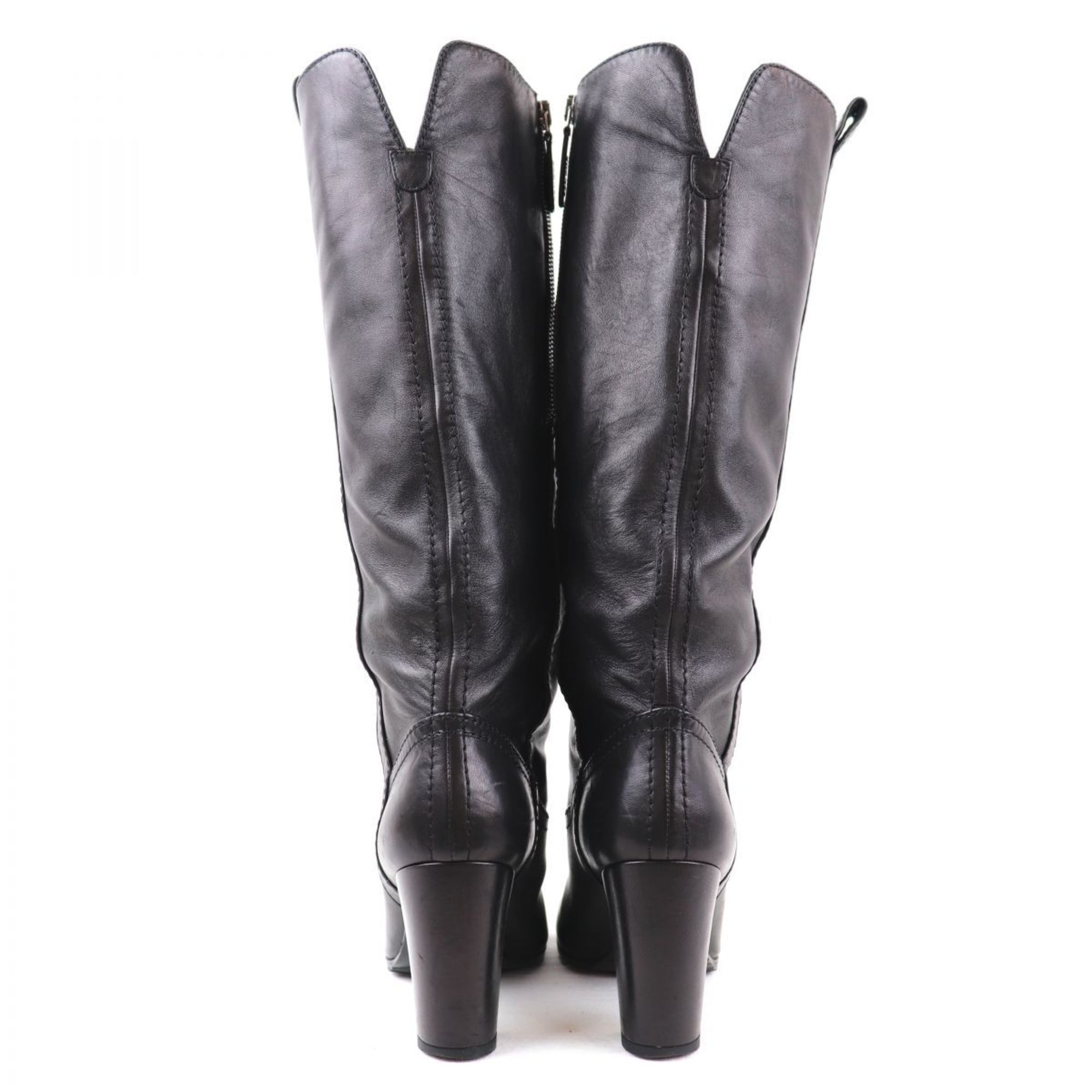 Chanel CHANEL side zip leather long boots ladies 38.5C black R3-7485