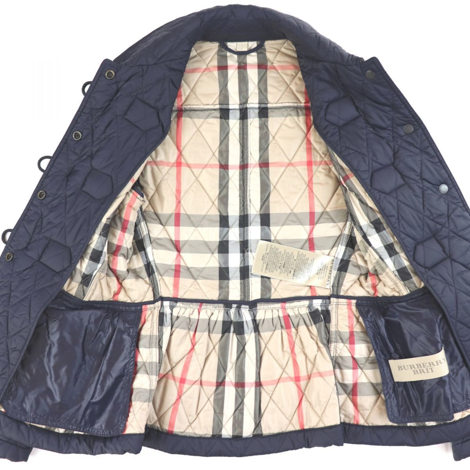 Burberry BURBERRY BRIT quilting jacket batting lining plaid ladies S navy F3-7621