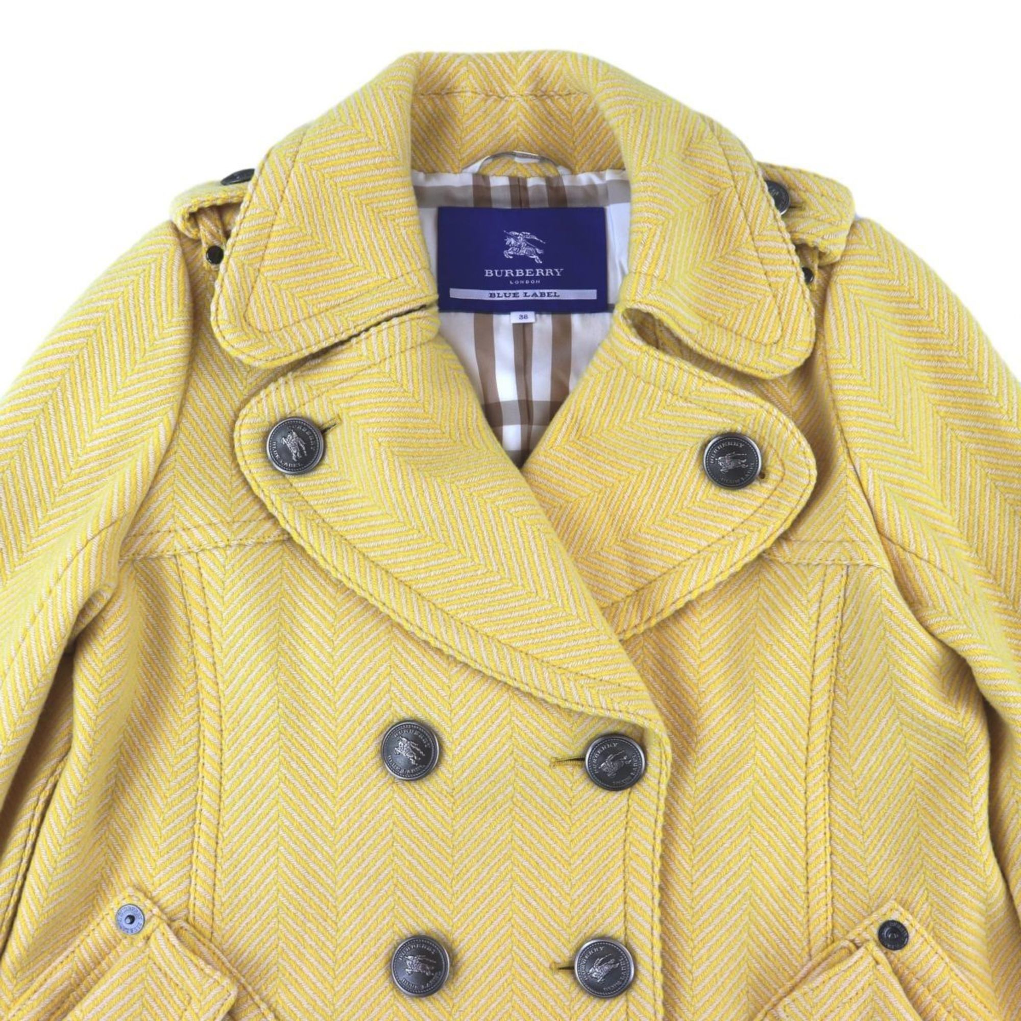 Burberry Blue Label BURBERRY BLUE LABEL P Coat Jacket Lining Plaid Ladies 38 Yellow C3-8380