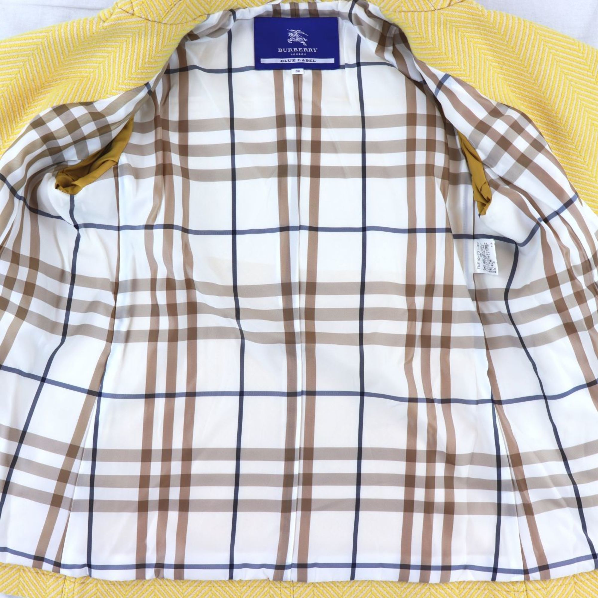 Burberry Blue Label BURBERRY BLUE LABEL P Coat Jacket Lining Plaid Ladies 38 Yellow C3-8380