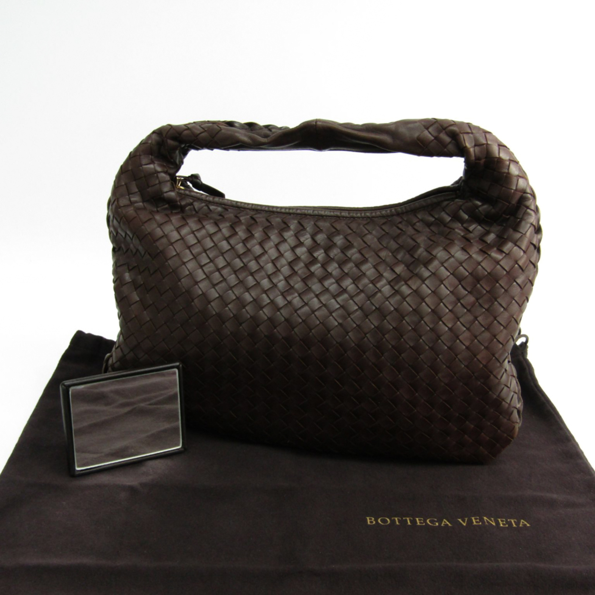 Bottega Veneta Intrecciato Hobo 115653 Women's Leather Handbag Dark Brown