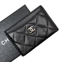 Chanel Card Case Pass Matelasse Silver Calf Ladies