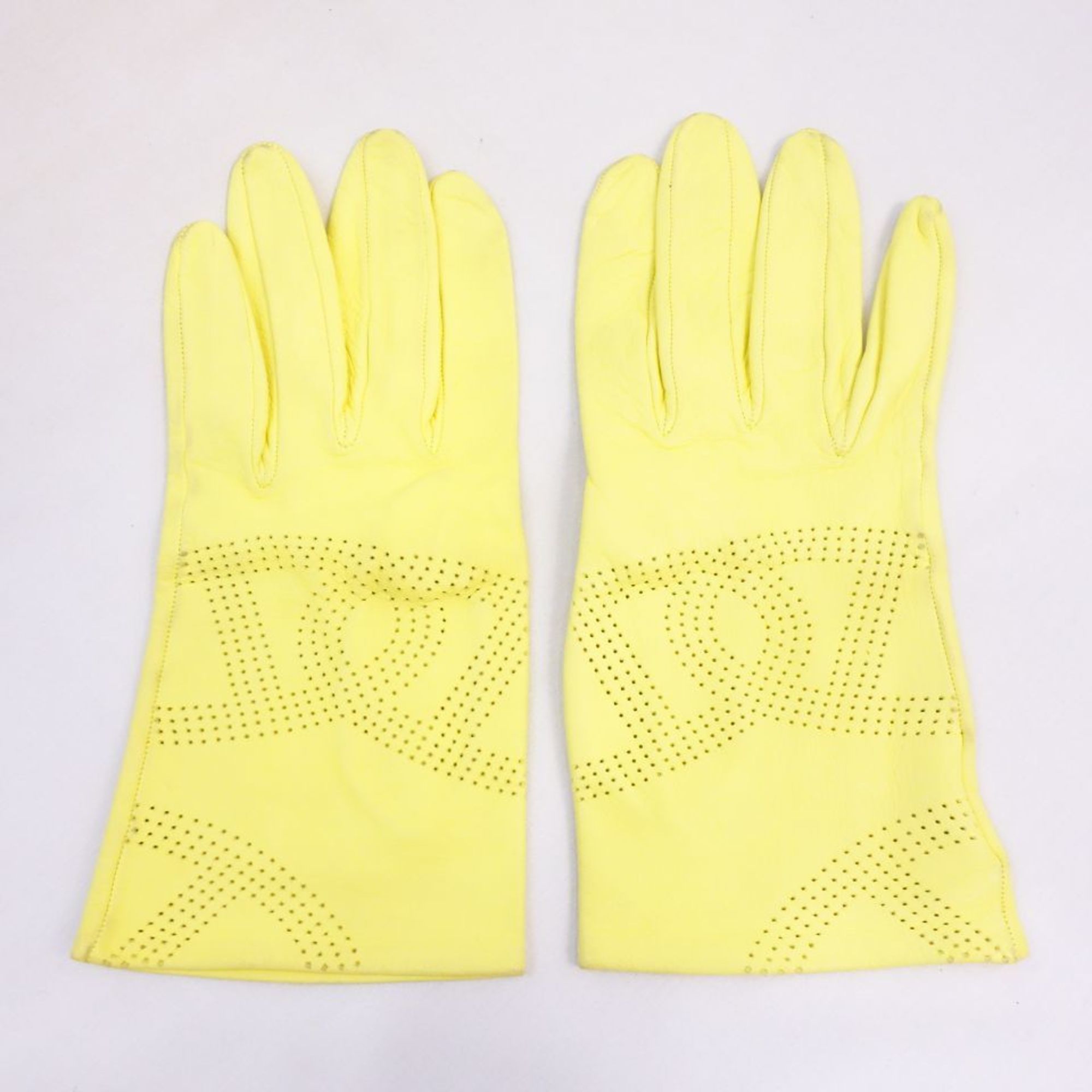 HERMES glove gloves leather yellow u70-4