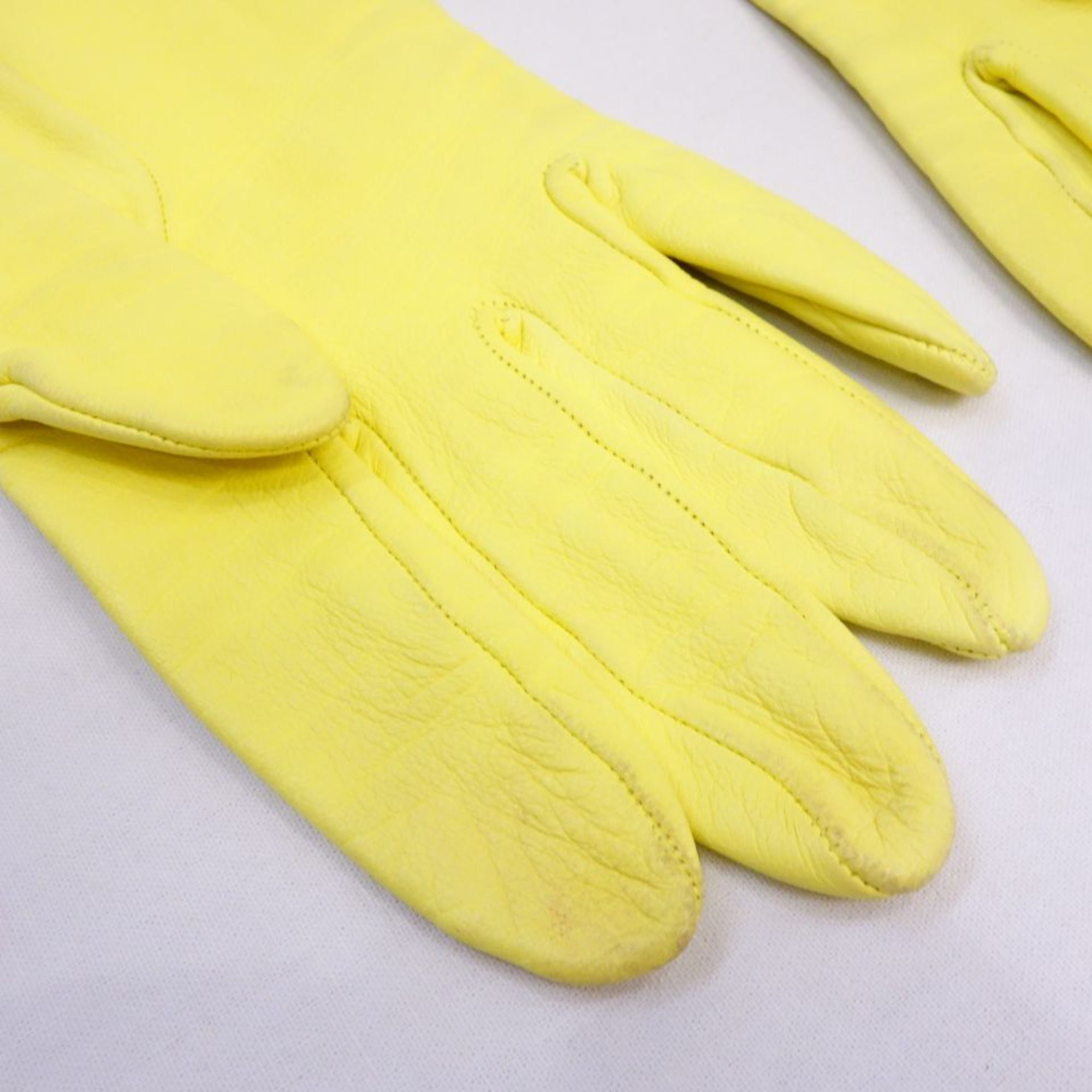 HERMES glove gloves leather yellow u70-4