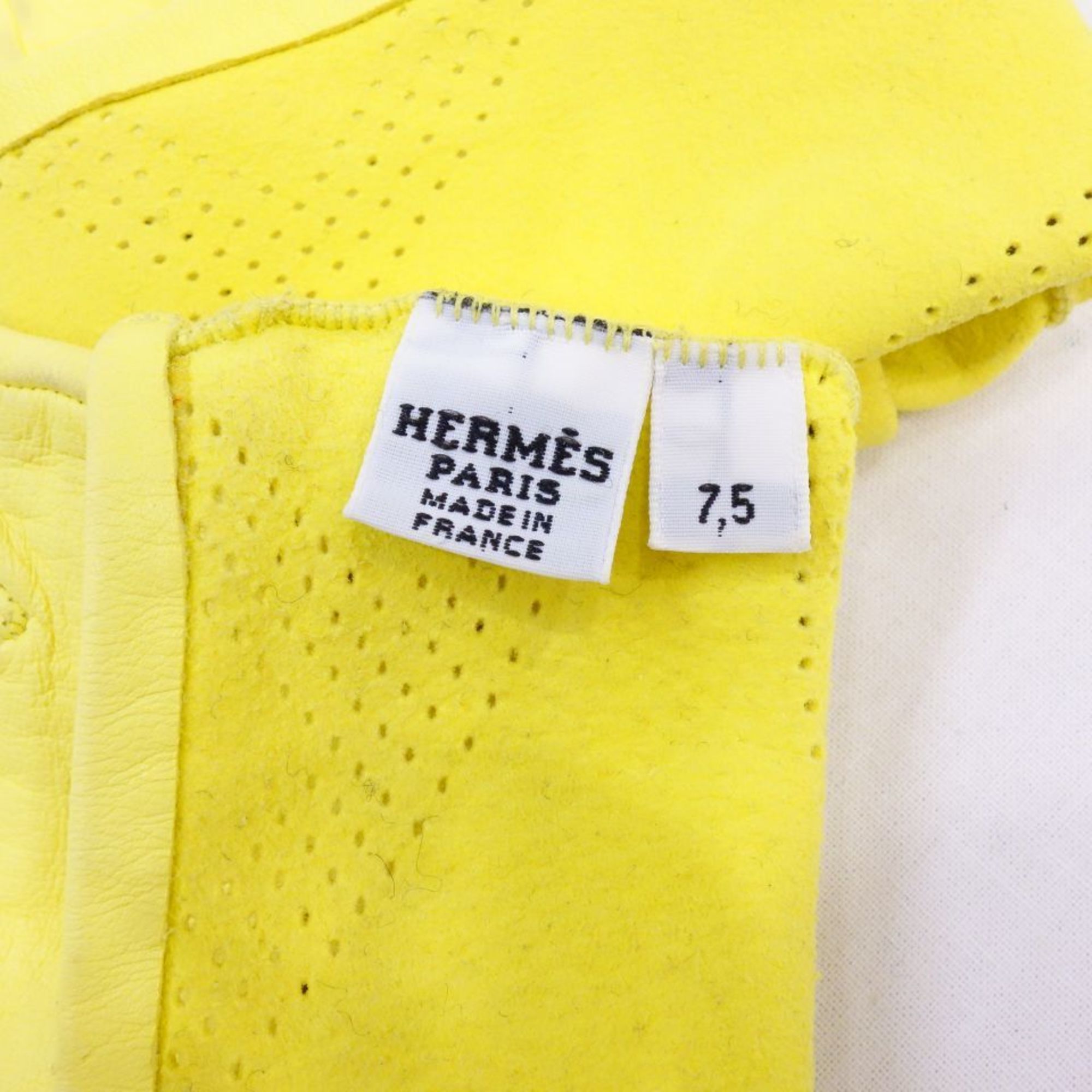 HERMES glove gloves leather yellow u70-4