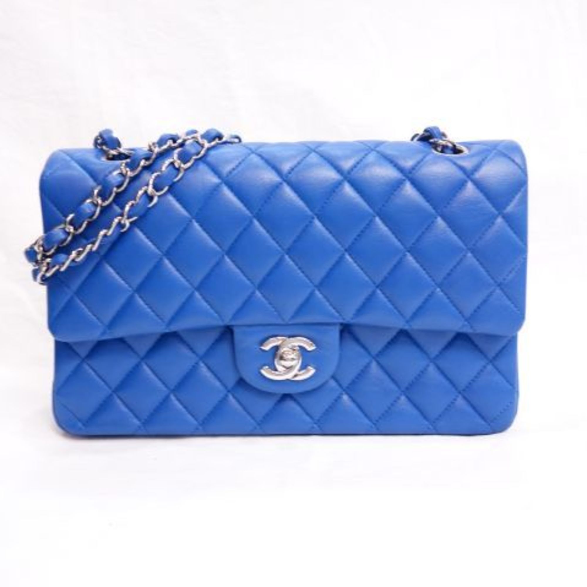 CHANEL Mattelasse blue shoulder bag chain flap R55-17