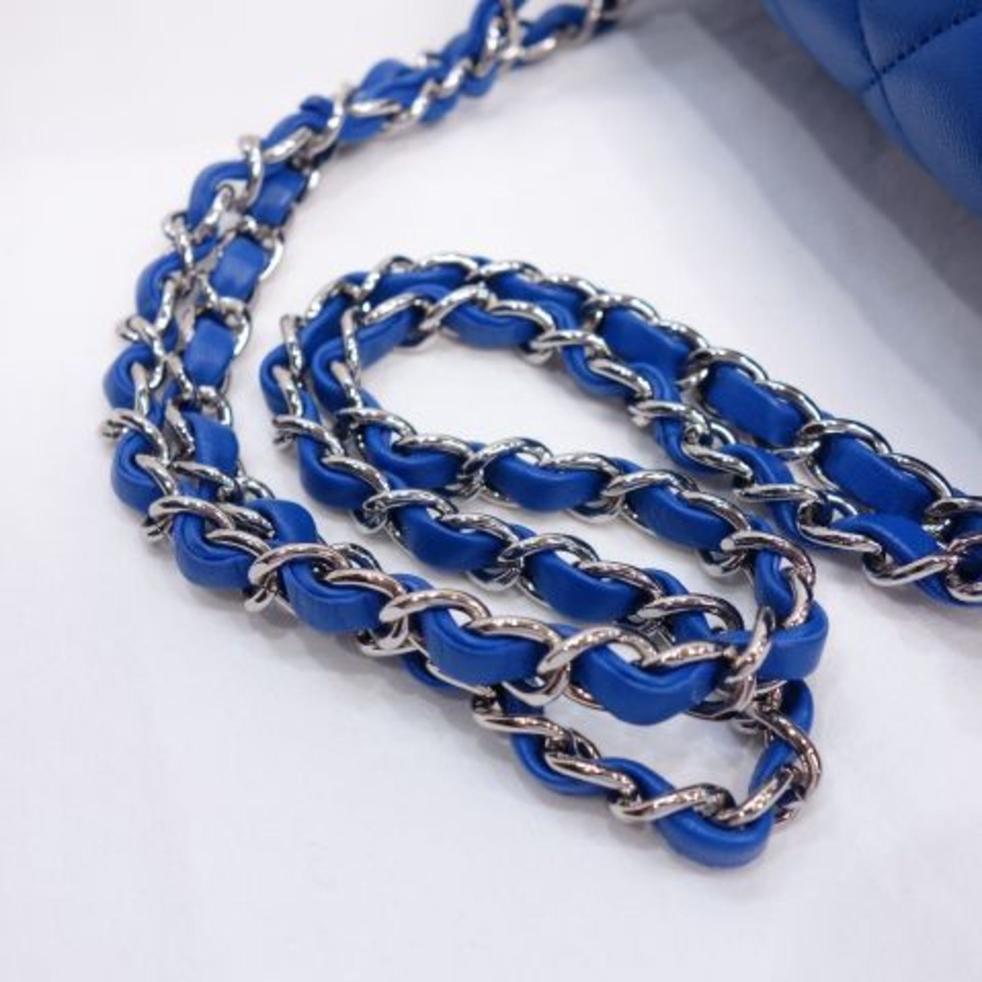 CHANEL Mattelasse blue shoulder bag chain flap R55-17